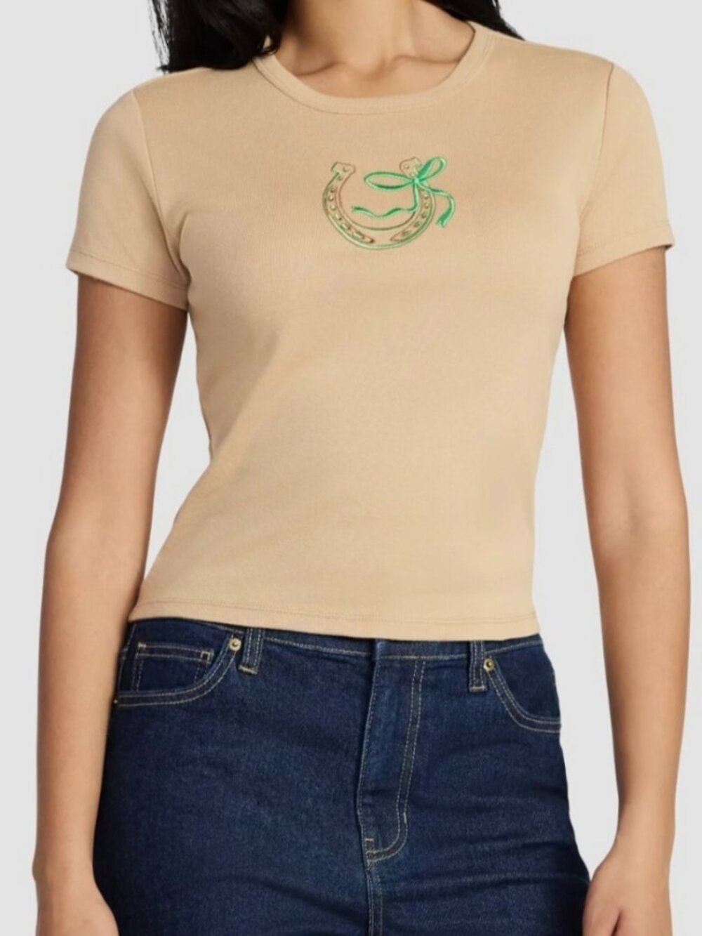 NWOT - Social Edition Short Sleeve Ribbed Shirt - Horseshoe Applique